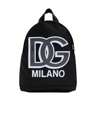 Dolce & Gabbana Logo-patch Gabardine-weave Backpack In Black