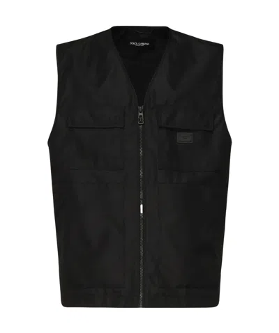 Dolce & Gabbana Logo-patch Gilet In Black