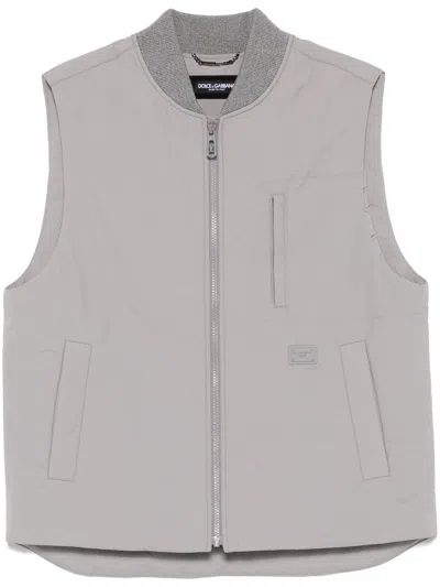 Dolce & Gabbana Logo-patch Gilet In Grey