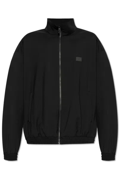 Dolce & Gabbana Logo Patch High Neck Jacket In Blue