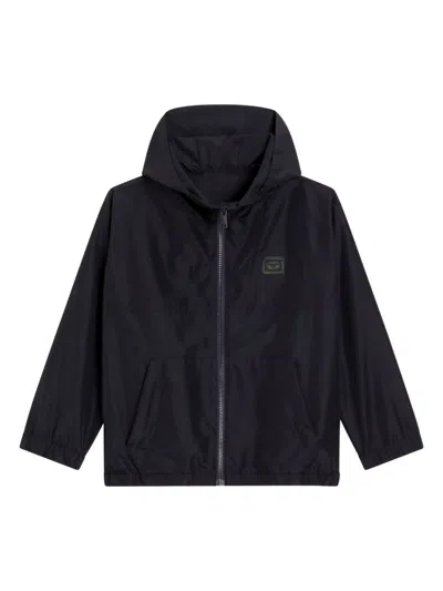 Dolce & Gabbana Kids' Logo-patch Hooded Jacket In Black