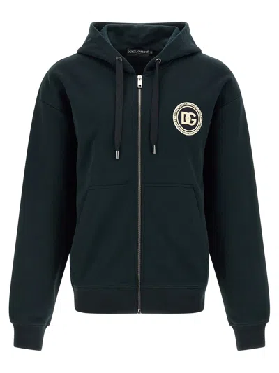 Dolce & Gabbana Logo Patch Hoodie Sweatshirt Green In Black