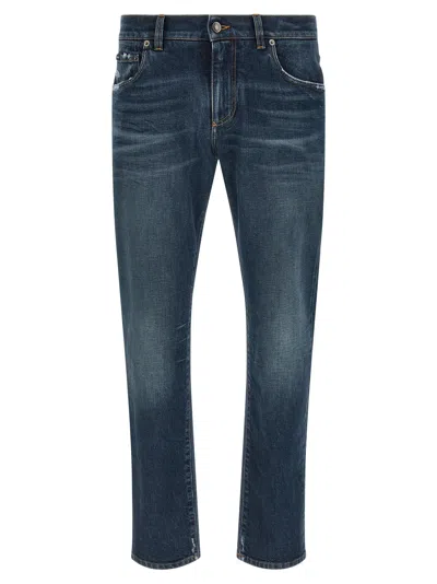 Dolce & Gabbana Logo Patch Jeans In Blue