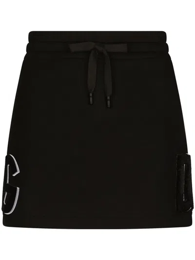 DOLCE & GABBANA LOGO-PATCH JERSEY MINISKIRT