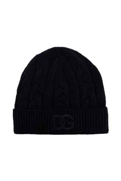 Dolce & Gabbana Logo Patch Knitted Beanie In Blue