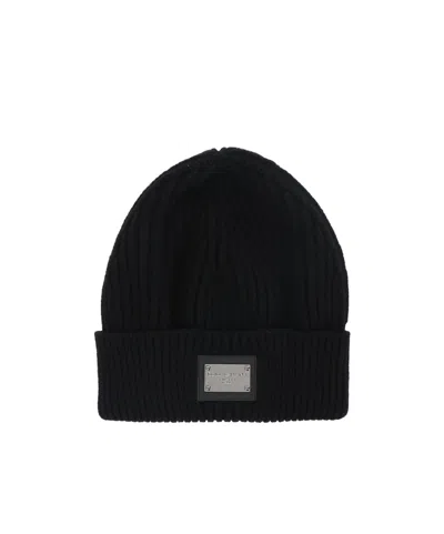 Dolce & Gabbana Logo-patch Knitted Beanie Hat In Black