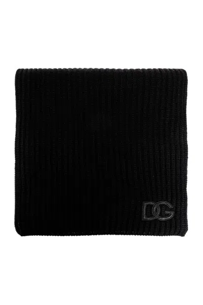 Dolce & Gabbana Ribbed Cashmere Scarf In Black