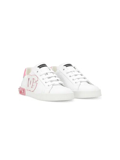 Dolce & Gabbana Kids' Logo-patch Lace-up Sneakers In White