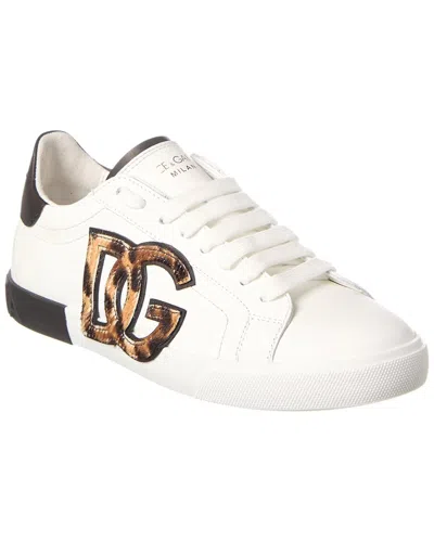Dolce & Gabbana Logo Patch Leather Sneaker In White