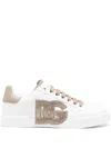 Dolce & Gabbana Black And Beige Low Top Sneakers With Logo Patch On The Side And Logo Lettering On The Tongue In Lea In White