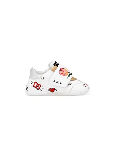 Dolce & Gabbana Babies' Logo-patch Leather Sneakers In White