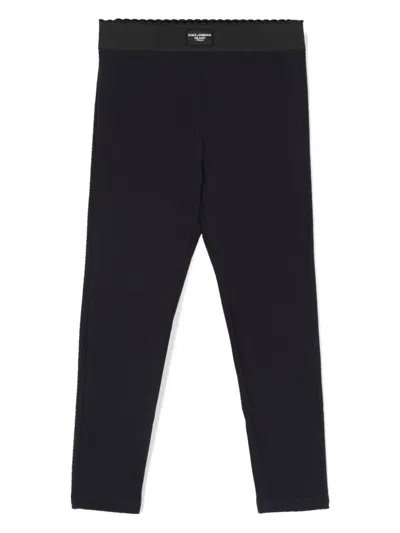 Dolce & Gabbana Kids' Logo-patch Leggings In Blue
