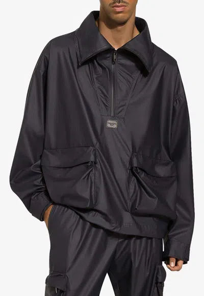 Dolce & Gabbana Half-zip Funnel-neck Jacket In Blue