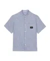 Dolce & Gabbana Logo-patch Linen Shirt In Gray