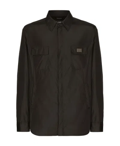 Dolce & Gabbana Logo-patch Long-sleeve Shirt In Black