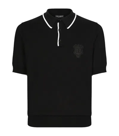 Dolce & Gabbana Heraldic Dg Logo Patch Polo T-shirt In Black