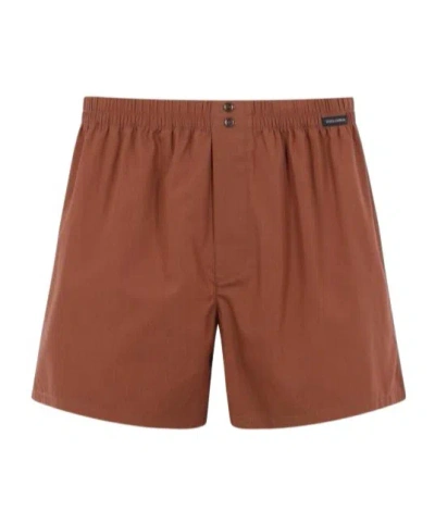 Dolce & Gabbana Dolce  Gabbana Logo Patch Poplin Boxer Shorts In Brown