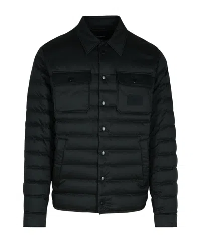 Dolce & Gabbana Padded And Quilted Nylon Jacket With Frontal Logo In Schwarz