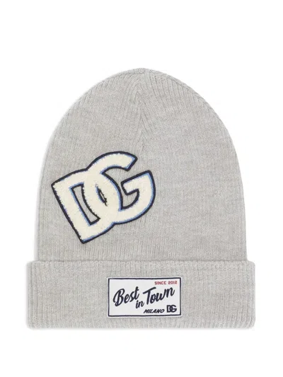 Dolce & Gabbana Kids' Logo-patch Ribbed Beanie In Gray