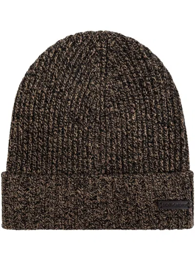 Dolce & Gabbana Logo-patch Ribbed-knit Beanie In Brown