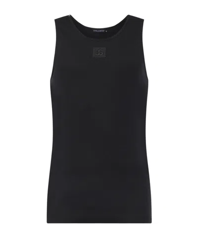Dolce & Gabbana Dolce  Gabbana Logo Patch Ribbed Tank Top In Black