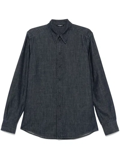 Dolce & Gabbana Logo-patch Shirt In Blau
