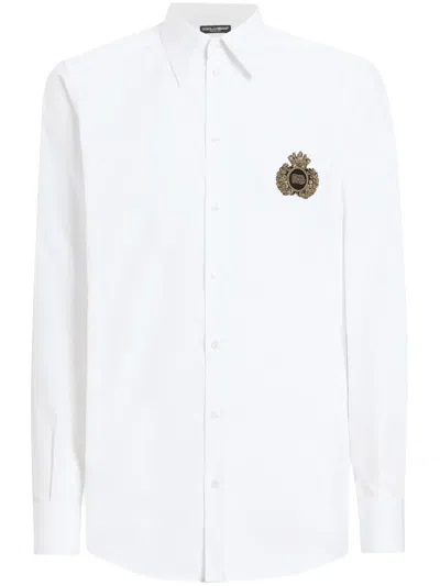 Dolce & Gabbana Crest Embroidered Poplin Shirt In White