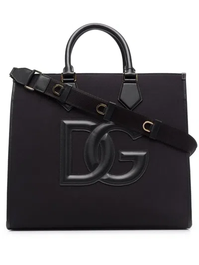 Dolce & Gabbana Dg Logo Canvas And Leather Small Tote Bag In Black
