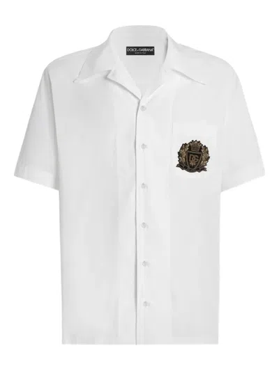 Dolce & Gabbana Logo Cotton Poplin Bowling Shirt In White