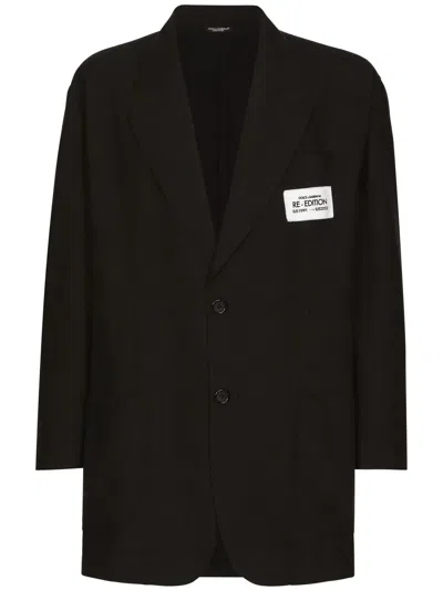 Dolce & Gabbana Oversize Shantung Silk And Cotton Jacket In Black