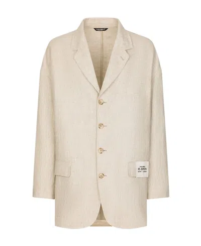 Dolce & Gabbana Logo-patch Single-breasted Blazer In Neutrals