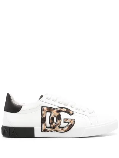 DOLCE & GABBANA LOGO-PATCH SNEAKERS - WOMEN'S - LEATHER