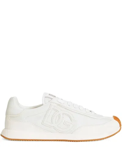 Dolce & Gabbana Men White Low Top Sneakers With Logo Patch On Tongue And Side In Leather Man