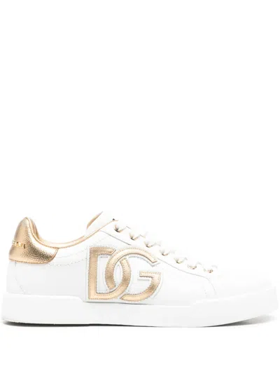 Pre-owned Dolce & Gabbana Logo-patch Sneakers In White