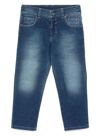 Dolce & Gabbana Kids' Logo Patch Straight-leg Jeans In Blue