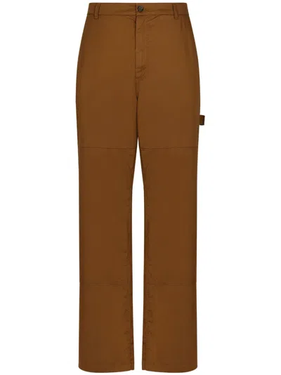 Dolce & Gabbana Logo-patch Straight-leg Trousers In Brown