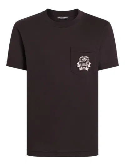 Dolce & Gabbana Cotton Embroidered Logo T-shirt In Black