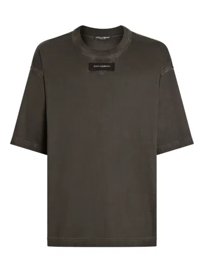 Dolce & Gabbana Logo Patch Faded T-shirt In Brown
