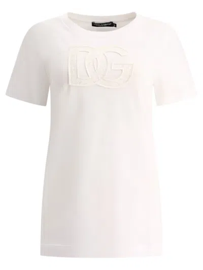 Dolce & Gabbana Logo Patch T-shirt In Cotton In Neutral
