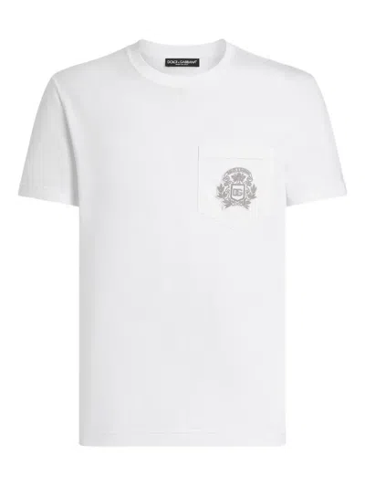 Dolce & Gabbana Embroidered Cotton Crew Neck Short Sleeve T-shirt In White