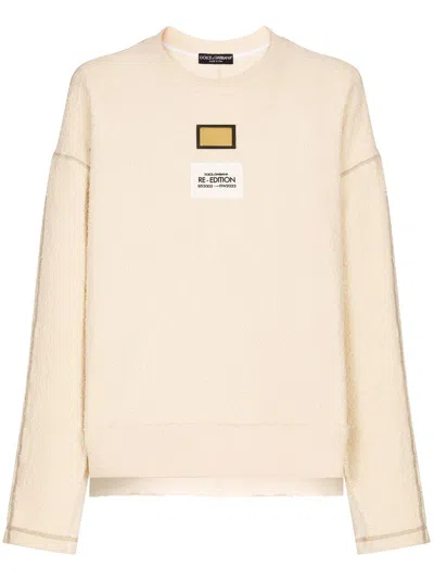 Dolce & Gabbana Logo-patch Textured Sweatshirt In Neutrals