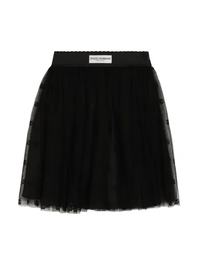 Dolce & Gabbana Kids' Logo-patch Tulle Skirt In Black