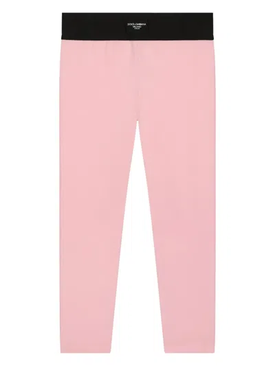 Dolce & Gabbana Kids' Logo-patch Two-tone Leggings In Pink