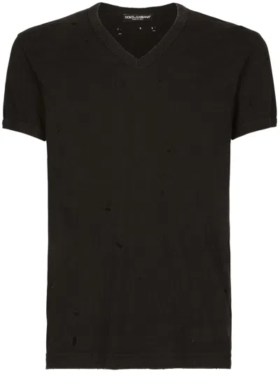 Dolce & Gabbana T-shirt Mit V-ausschnitt In Black