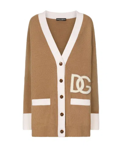 DOLCE & GABBANA DOLCE  GABBANA LOGO PATCH V-NECK CARDIGAN