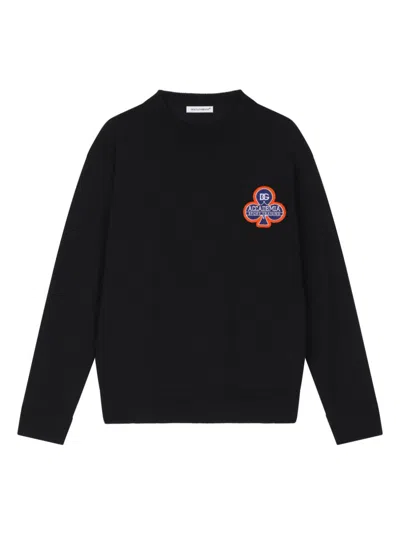 Dolce & Gabbana Kids' Logo-patch Virgin-wool Jumper In Black