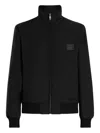 Dolce & Gabbana Zip-up Bomber Jacket With Logo Patch In Black