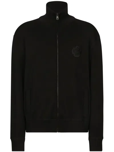 Dolce & Gabbana Logo-patch Zip-up Cardigan In Black