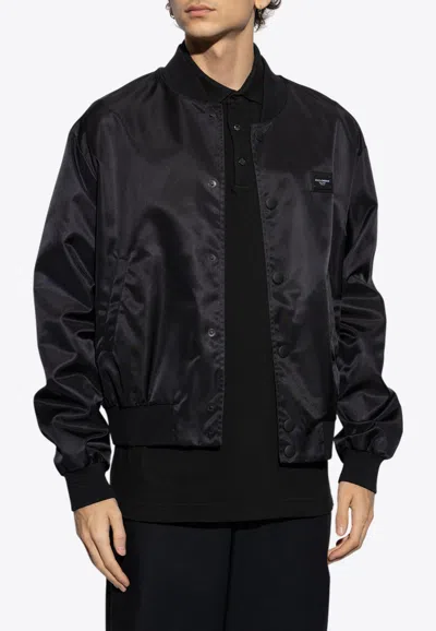 Dolce & Gabbana Logo-patch Zip-up Jacket In Black