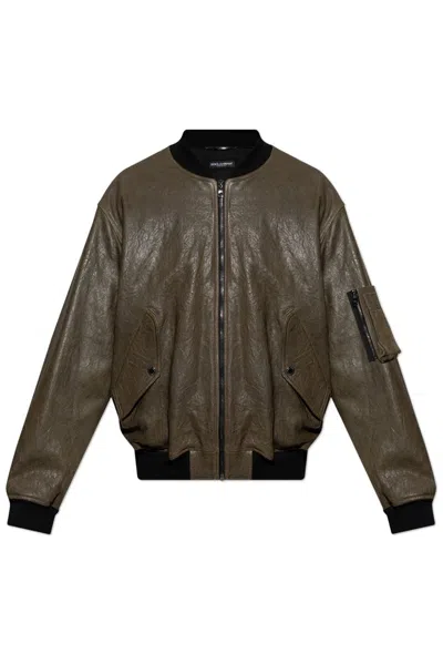 Dolce & Gabbana Leather Jacket In Green